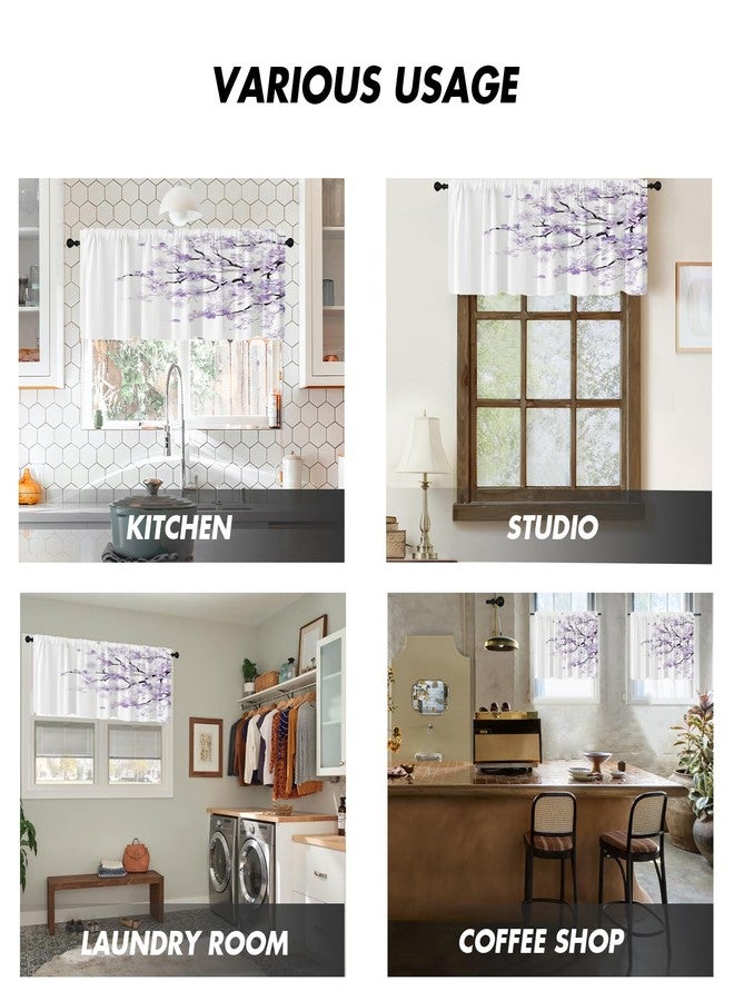 Kikiry Purple Window Curtain Valance 52" W x 18" L Floral Cherry Blossom Japanese Lavender Patterned Flower Printed Woman Kitchen Rod Pocket Living Room Bedroom Drapes Treatment Fabric 1 Panel - Image 4